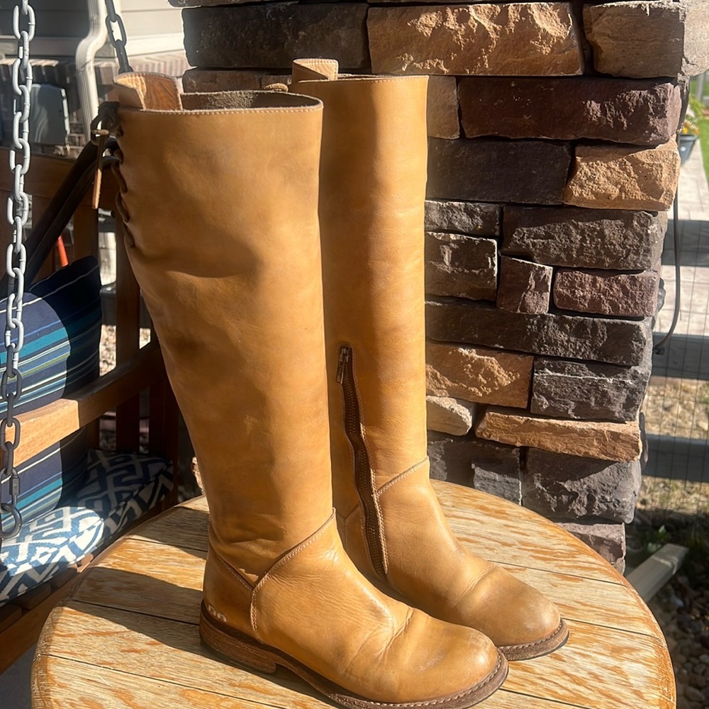 Bed Stu Manchester Tall Tan Rustic Distressed Riding Boots Sz 7.5